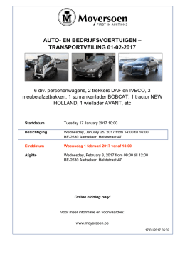 auto- en bedrijfsvoertuigen – transportveiling 01-02-2017