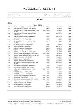 Preisliste Brunner Getr&auml;nke AG