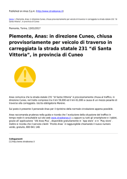 Piemonte, Anas: in direzione Cuneo, chiusa provvisoriamente per