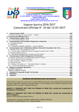 Comunicato Ufficiale N&deg; 24 del 12/01/2017