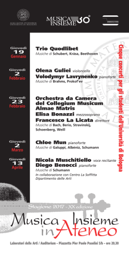 Cinque concerti per gli studenti dell`Università di Bologna Stagione