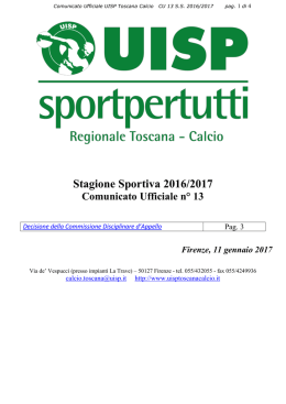 Comunicato Ufficiale n°13 - Lega calcio regionale toscana UISP