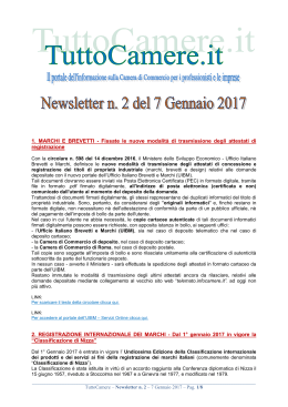 Newsletter n. 2 del 7 Gennaio 2017 1. MARCHI E