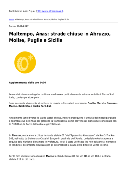Maltempo, Anas: strade chiuse in Abruzzo, Molise, Puglia e Sicilia