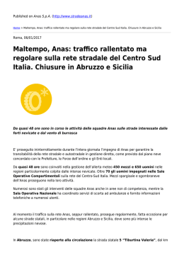 Maltempo, Anas: traffico rallentato ma regolare sulla rete stradale