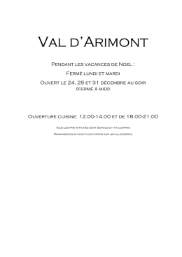 Menu du mois - Le Val D`Arimont