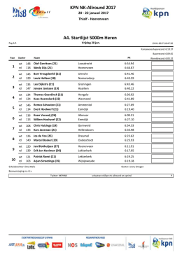 A4. Startlijst 5000m Heren KPN NK-Allround 2017