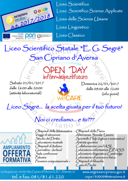 21 e 22 gennaio Open Day - Liceo Scientifico Statale "EG Segrè"