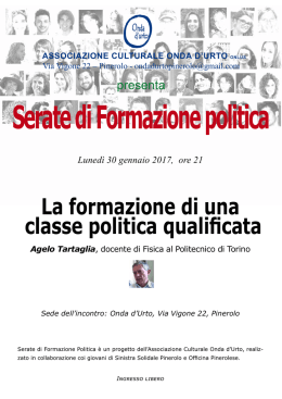Serata di formazione politica con Angelo Tartaglia