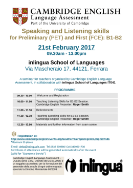 Speaking and Listening skills for Preliminary