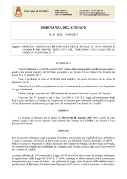 Il Sindaco di Gubbio Filippo Mario Stirati, con ordinanza n. 31 del 17