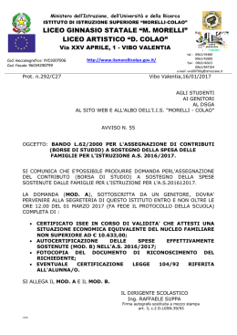Avviso n. 55 Borsa di studio Regionale - IIS Morelli