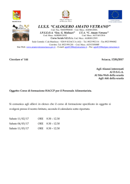 Circolare n° 144 del 17-01-2017 Corso HACCP