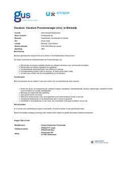 Vacature Procesmanager (m/v)