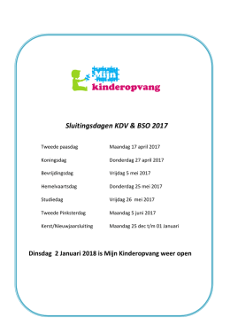 Sluitingsdagen 2017 KDV/ BSO