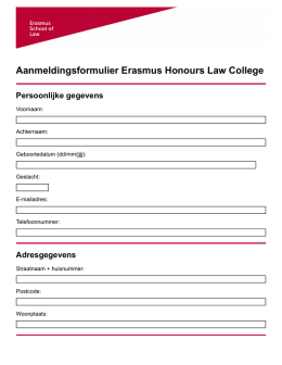 Aanmeldingsformulier Erasmus Honours Law College Persoonlijke