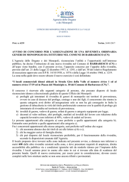 Avviso di concorso per l`assegnazione di una rivendita ordinaria di