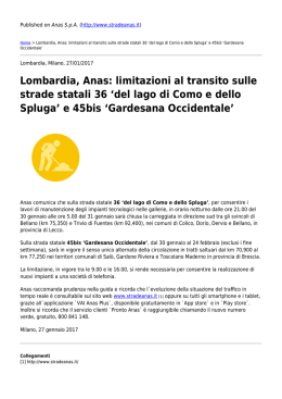 Lombardia, Anas: limitazioni al transito sulle strade statali 36 `del