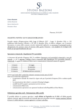 Novit&agrave; 2017 e Legge di Bilancio