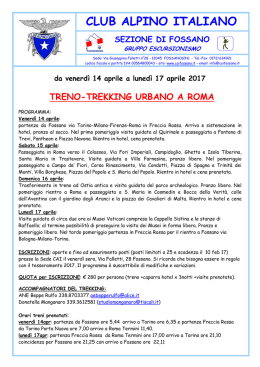 2017 DAL 14 Al 17 APRILE ROMA TRENO TREK