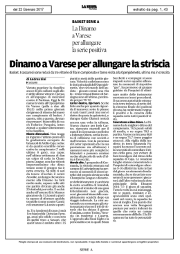 Dinamo a Varese per allungare la striscia