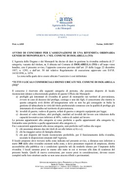 Avviso di concorso per l`assegnazione della rivendita ordinaria di