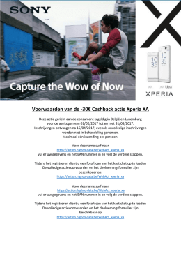Voorwaarden van de -30€ Cashback actie Xperia XA