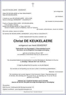 Christ DE KEUKELAERE - Begrafenissen, Geers, Kortrijk