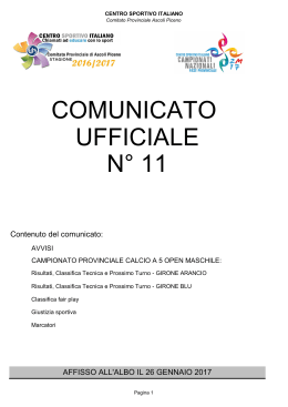 comunicato ufficiale 11 - CSI Comitato Provinciale di Ascoli Piceno