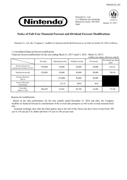Notice of Full-Year Financial Forecast and Dividend Forecast