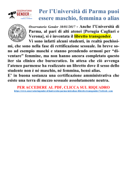 Per l`Università di Parma puoi essere maschio, femmina o alias