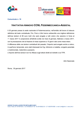 CCNL Federmeccanica-Assistal comunicato n. 19