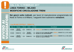 DAL 4 AL 13 FEBBRAIO 2017 LINEA TORINO – MILANO