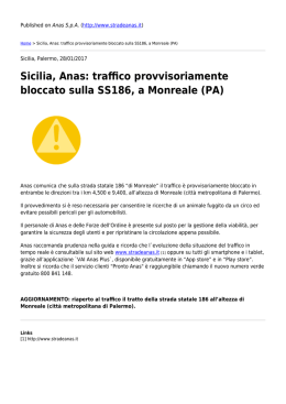 Sicilia, Anas: traffico provvisoriamente bloccato sulla SS186, a