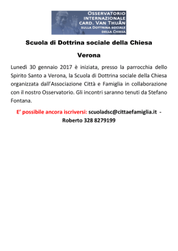 Scuola di Dottrina sociale della Chiesa Verona Lunedì 30 gennaio