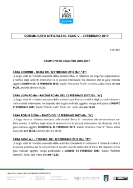 comunicato ufficiale n. 132/div &ndash; 2 febbraio 2017