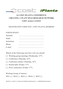 1st COST iPLANTA CONFERENCE CREATING A PLANT