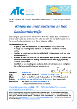 Het AIC (Autisme Info Centrum) Roosendaal organiseert op 07