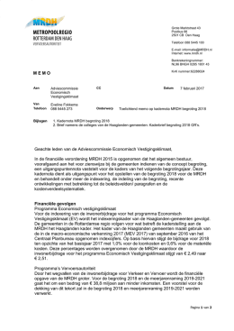 04.0 Toelichtend memo kadernota MRDH begroting 2018