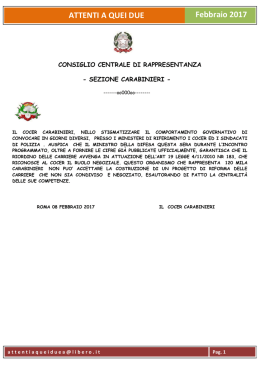 Comunicato stampa del Cocer Carabinieri su tematiche di interesse