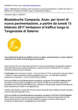 bastabuche Campania, Anas: per lavori di nuova pavimentazione, a