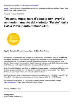 Toscana, Anas: gara d`appalto per lavori di ammodernamento del