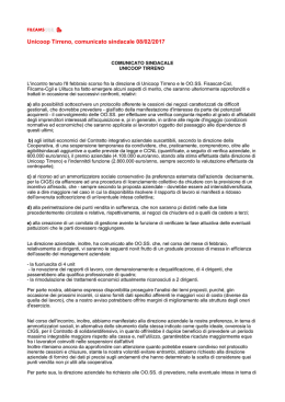 Unicoop Tirreno, comunicato sindacale 08/02/2017