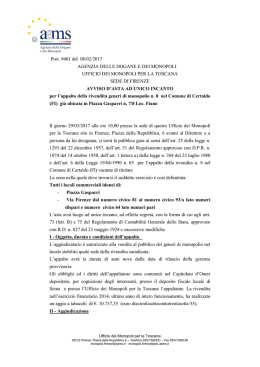 Avviso d`asta ad unico incanto per l`appalto della rivendita ordinaria