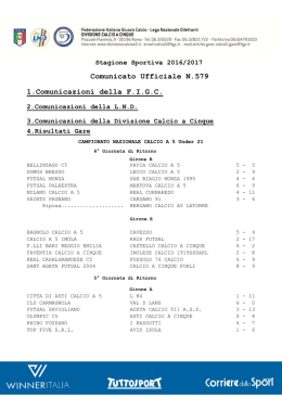 Omologazione Campionato Under 21 Giornata del 05-02-2017