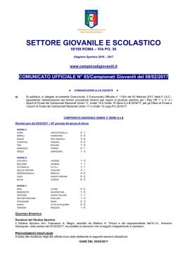 c.u. n. 85/campionati giovanili del 08/02/2017