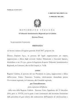 T.A.R. Calabria, ordinanza 26 gennaio 2017, n. 18