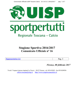 Comunicato Ufficiale n°16 - Lega Calcio Uisp Toscana