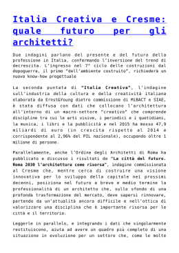 Italia Creativa e Cresme: quale futuro per gli architetti?