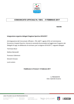 comunicato ufficiale n. 158/l – 9 febbraio 2017